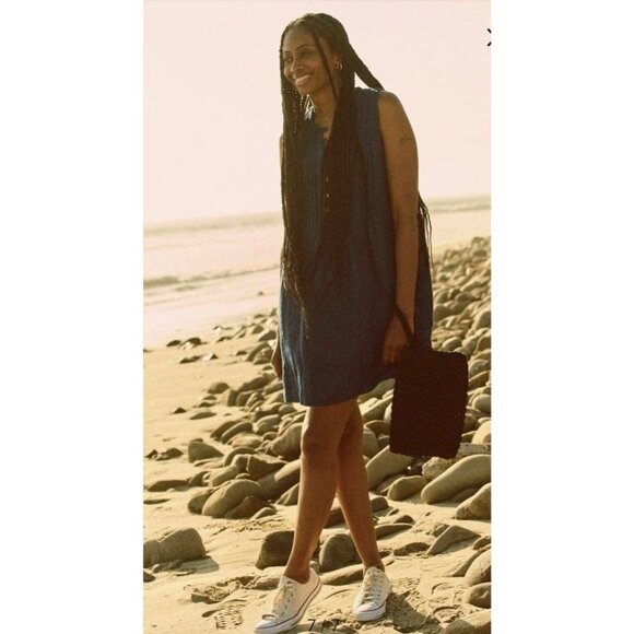 Faherty Isha Sleeveless Organic Cotton Dress Navy Size Ex Small Sleeveless NWT - Picture 7 of 16